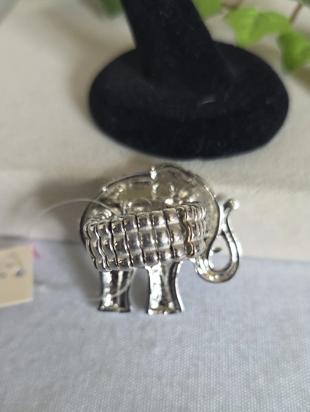 Boho ​Silver Elephant Statement Ring with Rhinestone Accents Stretch Band